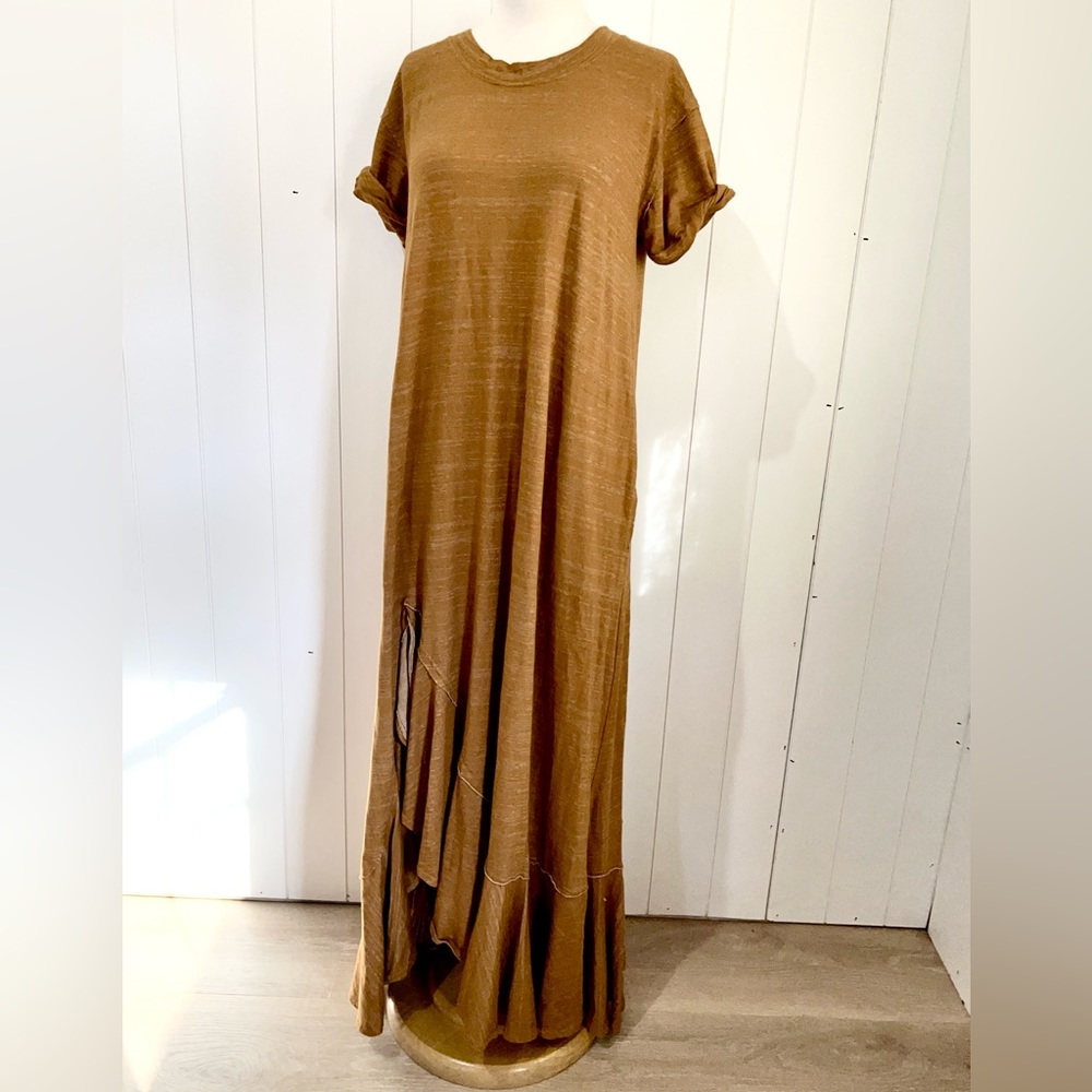 Free People Anthropologie 66170  oversized Maxi dress with side slit size M rust